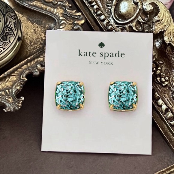 KATE SPADE • Teal Glitter Squared Away Earrings - Picture 3 of 3